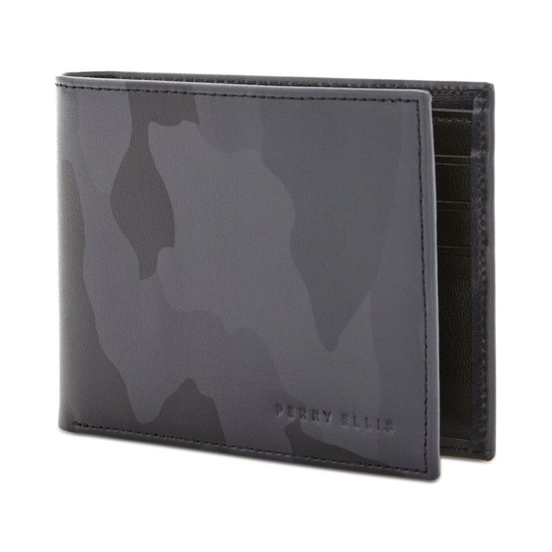 Perry Ellis Portfolio Men's Camo Bi Fold Wallet Grey Black