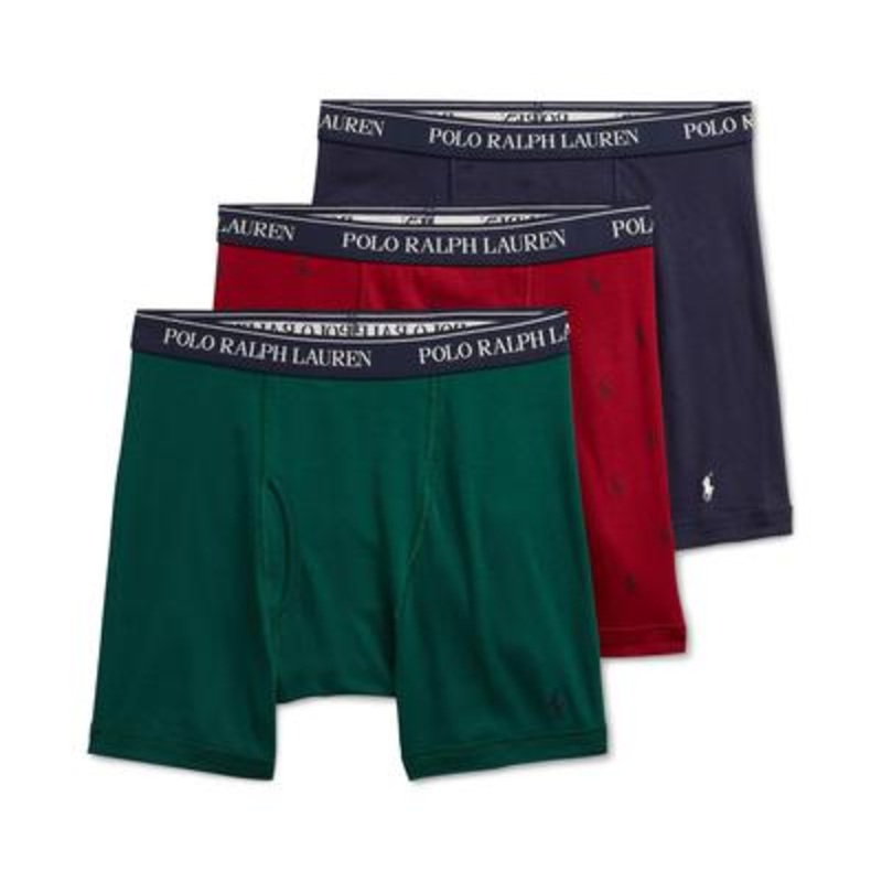 Polo Mens 3 Pack Cotton Boxer Briefs Blue Green Red Multi XL