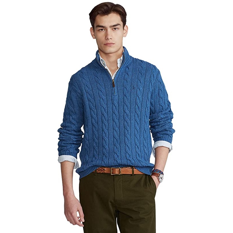 Polo Ralph Lauren Men's Cable-Knit Quarter ZIp Cotton Sweater XXL Royal Blue