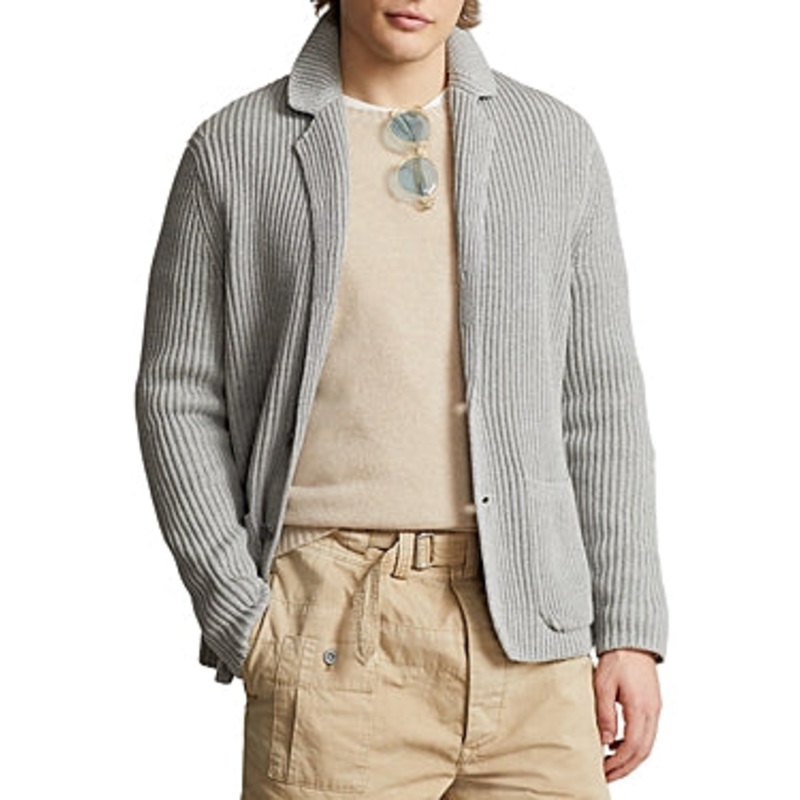 Polo Ralph Lauren Mens Cotton & Cashmere Blazer Cardigan Sweater Medium Grey
