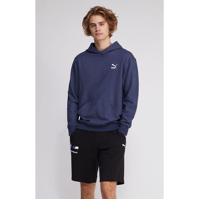 Puma Men's Denim Fleece Adjustable Drawstring Hoodie Sweatshirt Large BlueIndigo