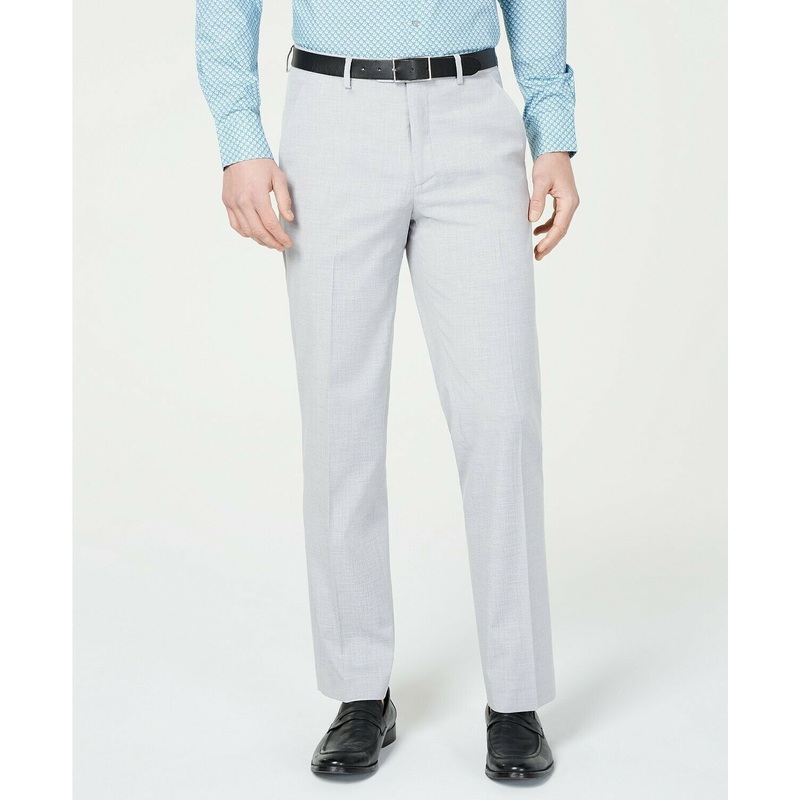 Alfani Classic Fit Stretch Light Grey Solid Dress Pants 40 x 32