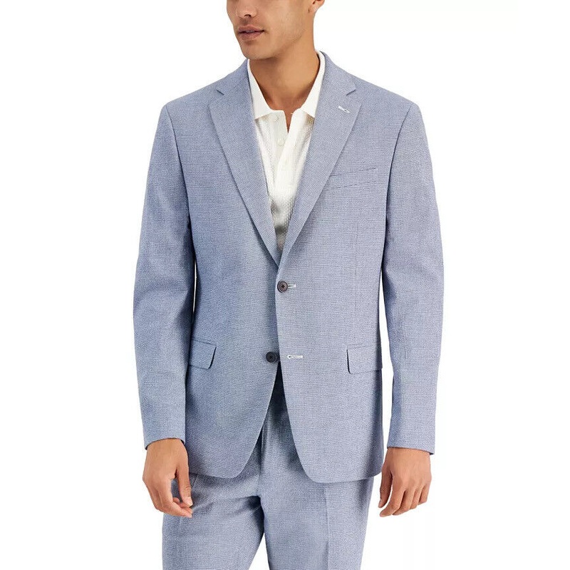 ALFANI Men's Slim-Fit Seersucker Check Suit Jacket Blue 42S 2 Button