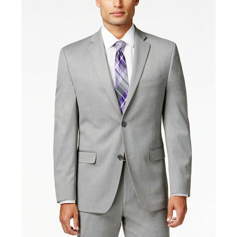 Alfani Men's Stretch Performance Slim-Fit Jacket 46R Light Grey Two button