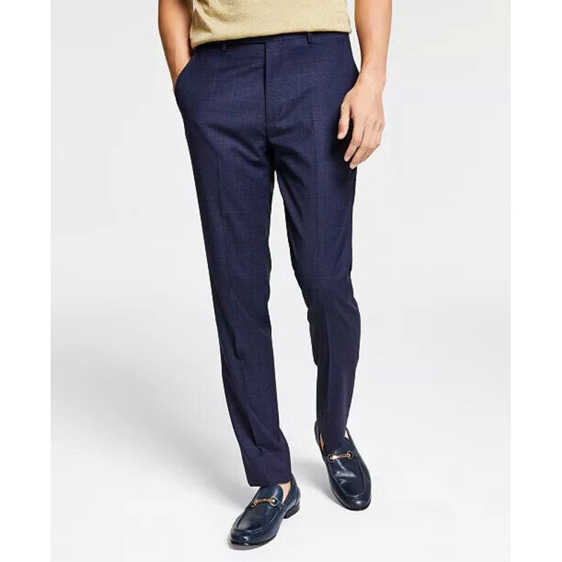 BAR III Men's Skinny-Fit Plaid Suit Dress Pants Blue Plaid 29 x 30 Flat Pant