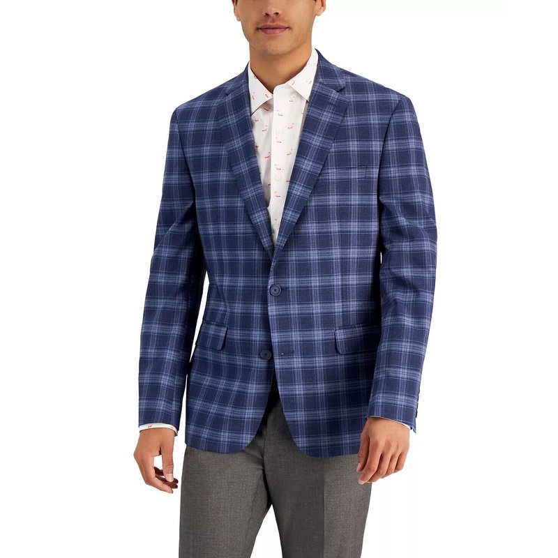 BAR III Men's Slim-Fit Plaid Blazer Grey Blue 40S Sport Coat