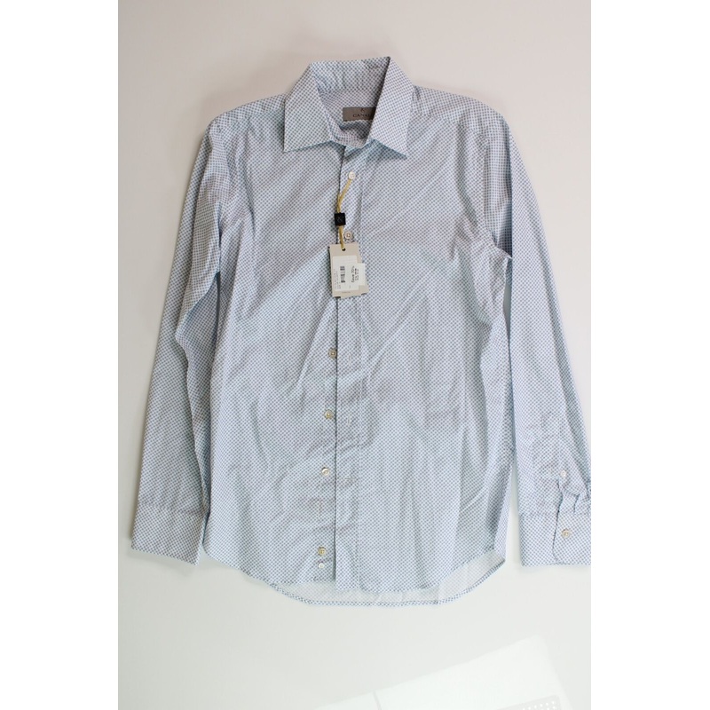 Canali Mens Modern Fit Circle Print Sport Shirt Small Blue / White