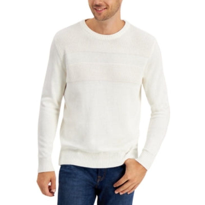 Club Room Men's Textured Cotton Crewneck Sweater Winter Ivory Small