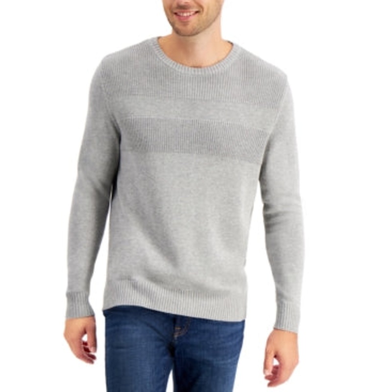 Club Room Men's Textured Crewneck Sweater Soft Grey Heather XXL