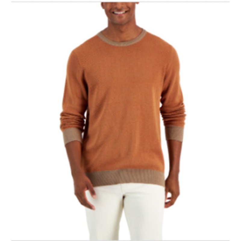 Club Room Men's Two Tone Crewneck Sweater XXL 2XL Brown Cracked Walnut