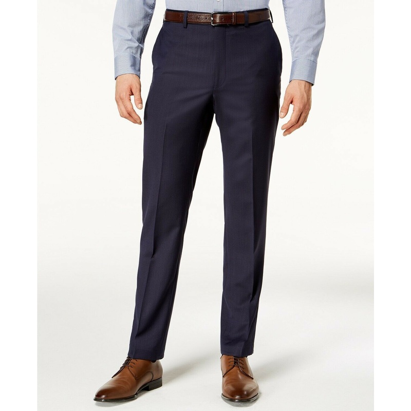 DKNY Modern-Fit Stretch Textured Dress Pants 38 x 34 Navy Striped