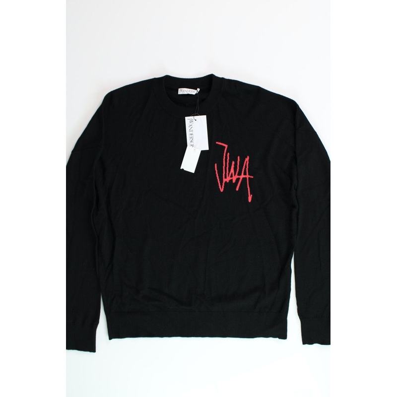JW Anderson Mens Crewneck Wool JWA Sweater Large Black