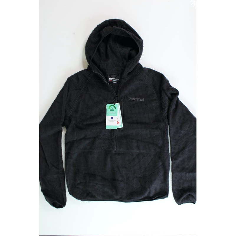 MARMOT Mens Orsa Polartec Wool 1/2 Zip Hoodie Jacket XL Black