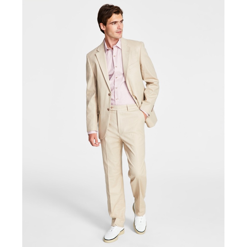 Nautica Men's Modern-Fit Cotton Linen Blend Suit 42R / 36 x 32 Beige Tan