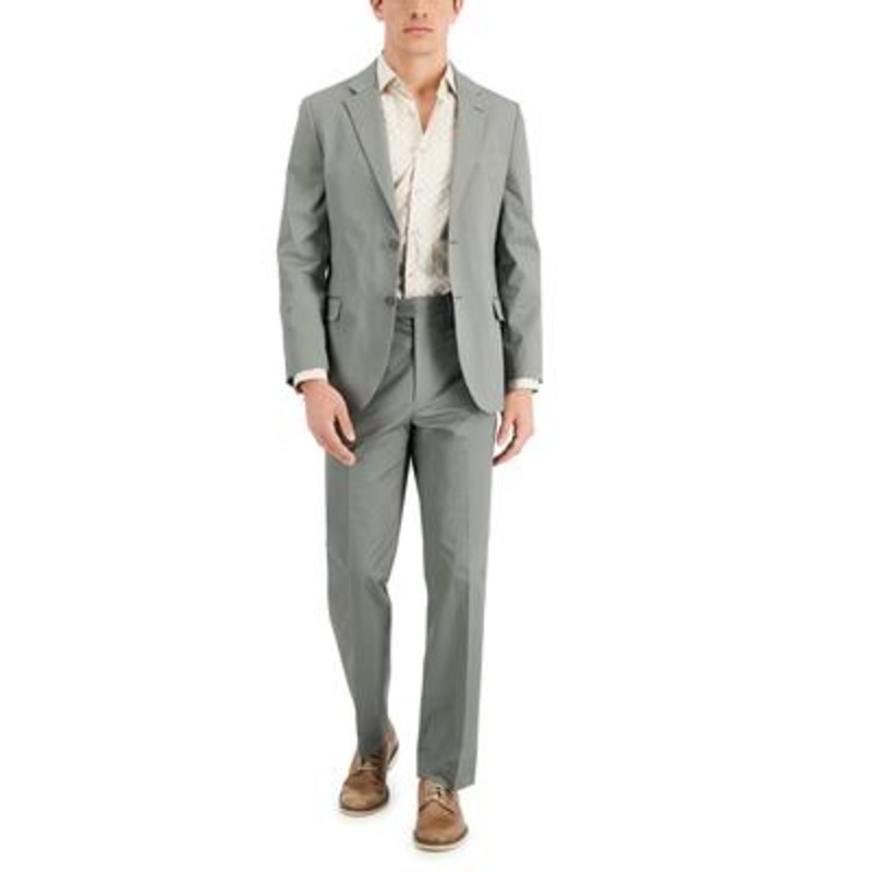 NAUTICA Men's Modern-Fit Stretch Cotton Solid Suit Grey 42R / 36 x 32