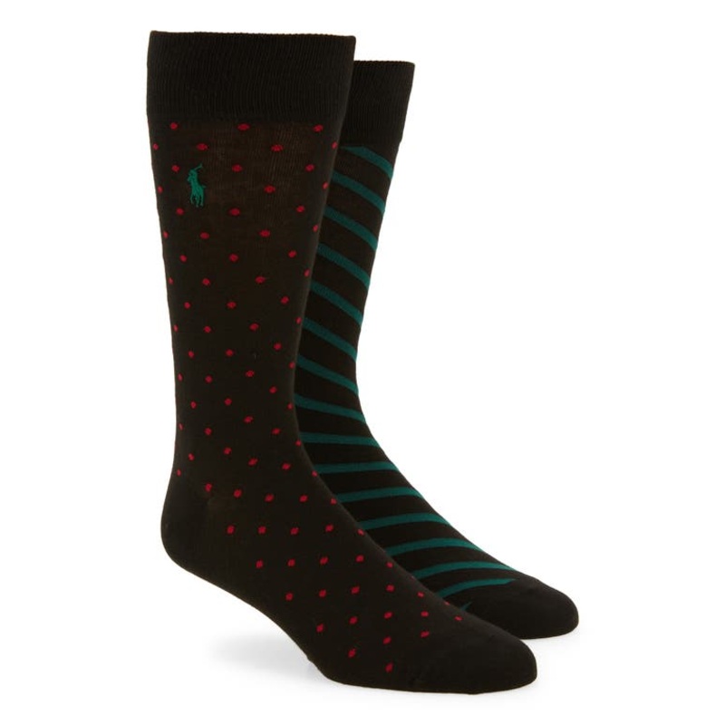 Polo Ralph Lauren Men's 2 Pack Dot Stripe Slack Socks Green One Size