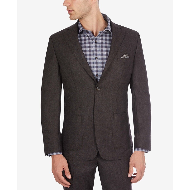 Tallia Men's Slim-Fit Solid Brown Suit Jacket 40L Wool