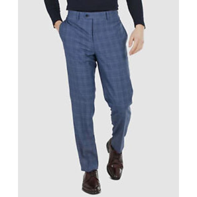 Tallis Men's Slim Fit Plaid Windowpane Stretch Pants Blue 30 x 32