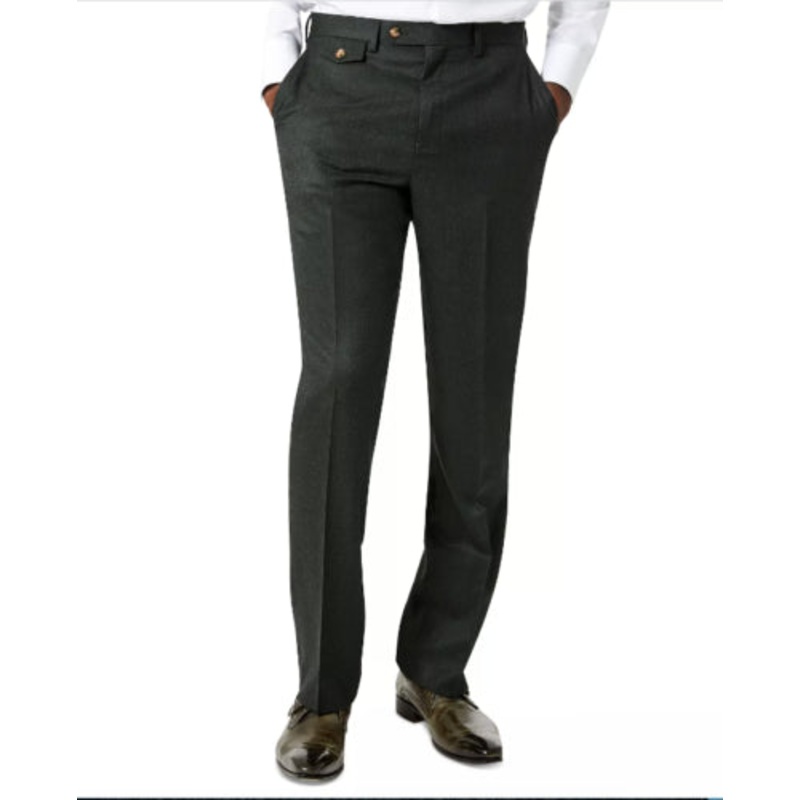 Tayion Collection Men's Dress Pants 42 X 30 Green Solid Classic-Fit Wool