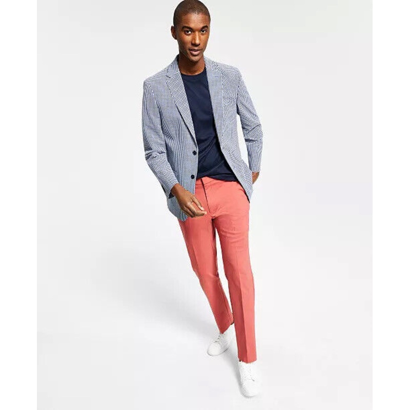 TOMMY HILFIGER Men's Modern-Fit Stretch Seersucker Check Blazer 40S Blue White