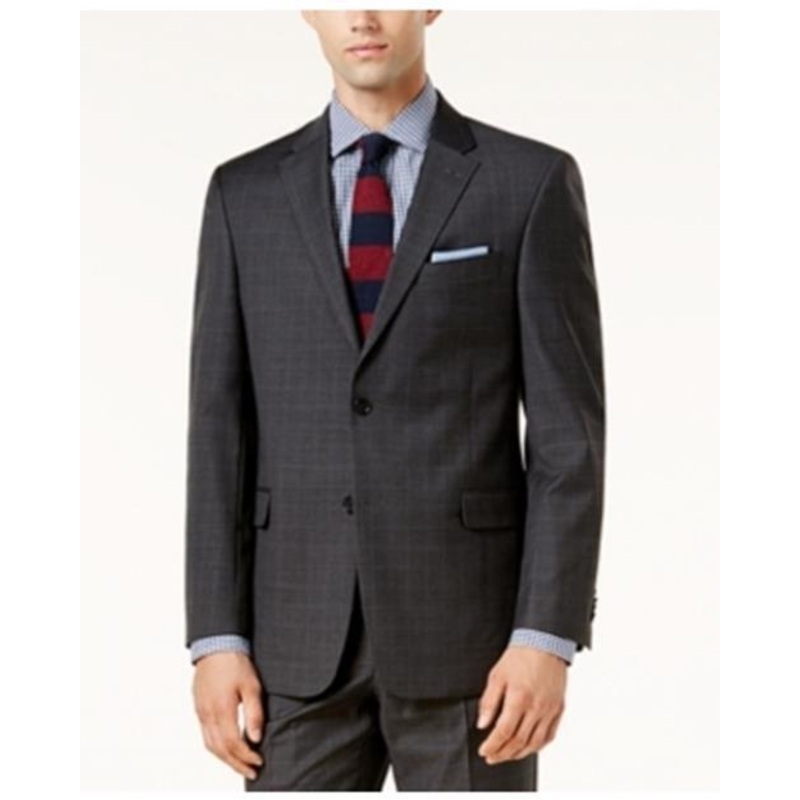Tommy Hilfiger Men's Modern-Fit Th Flex Performance Plaid Grey Suit Jacket 44S
