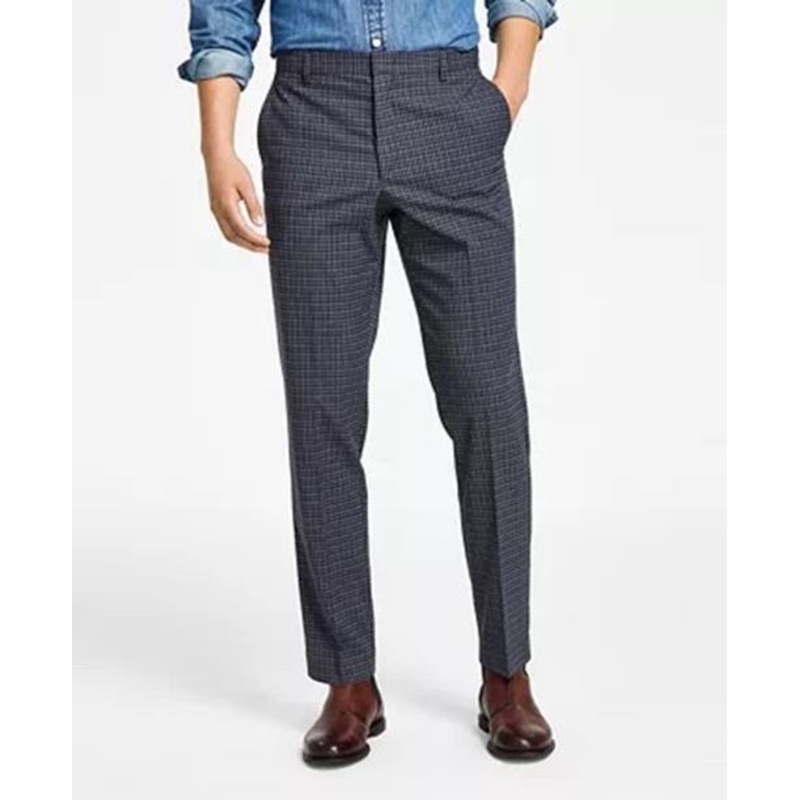TOMMY HILFIGER Men's Pants 36 X 32 Blue Modern-Fit TH Check Plaid Grey Blue