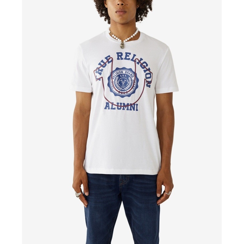 True Religion Mens Short Sleeve Crewneck T Shirt Alumni Optic White XL