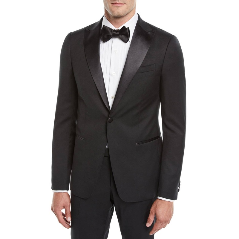 Z ZEGNA D8 Men's Satin-Lapel Slim Fit Tuxedo Jacket Suit 38R Black