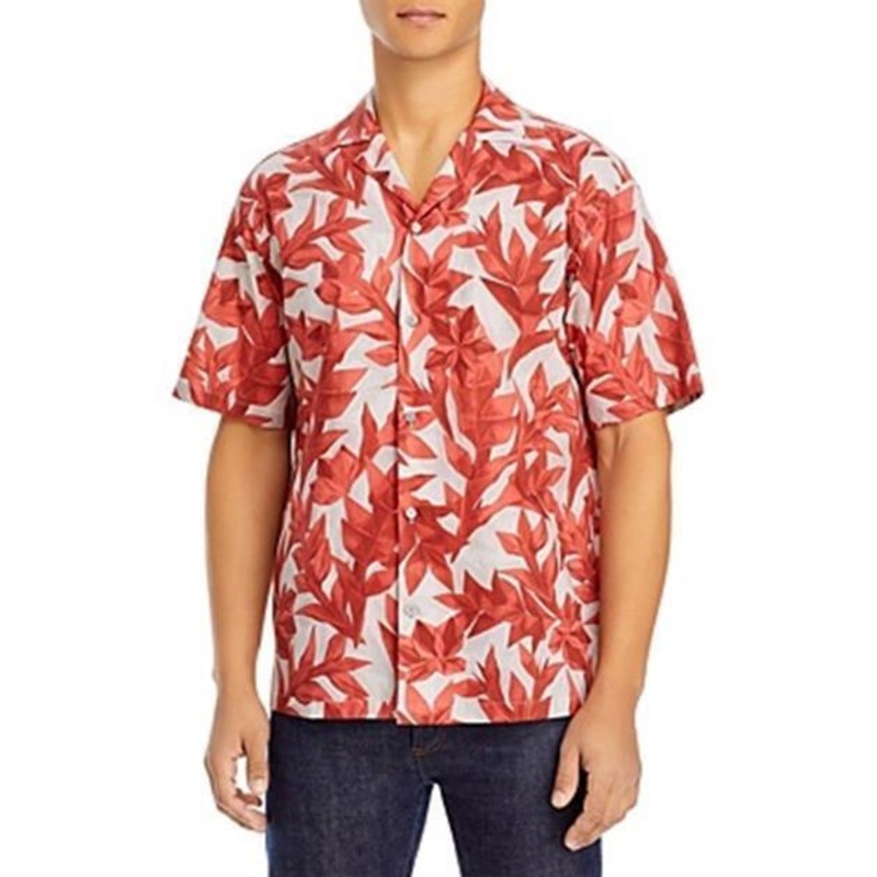 Z Zegna Mens Short-Sleeved Button-Front Shirt Small Hawaiian Red Floral