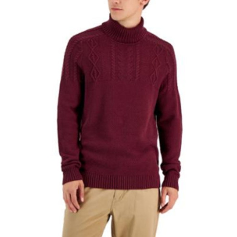 Club Room Men's Chunky Cable Knit Turtleneck Sweater Red Plum Medium Cotton