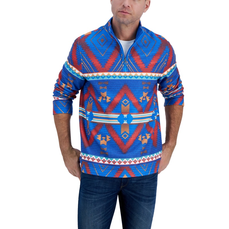 Club Room Men's Geometric-Print Fleece Sweater Sweatshirt Small Medium Sapphire