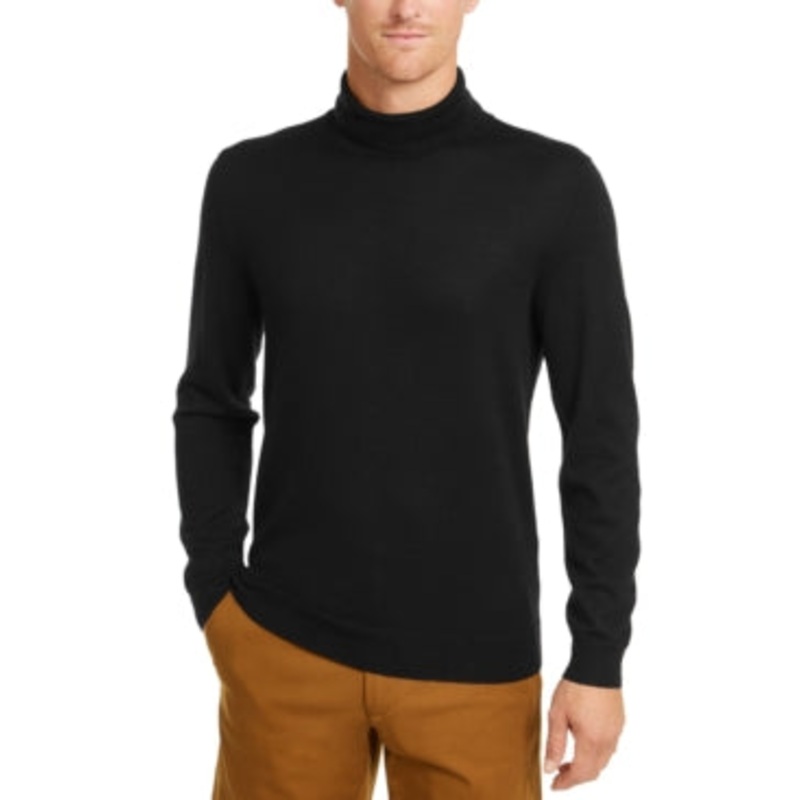 Club Room Men's Merino Wool Blend Turtleneck Sweater Deep Black Large