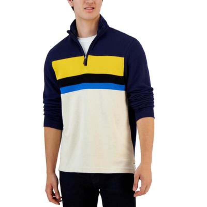 Club Room Men's Quarter Zip Cotton Mock Neck Pullover Sweater Navy Large