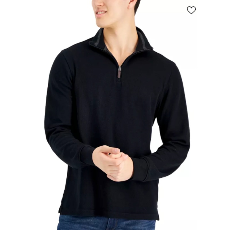 Club Room Men's Regular-Fit 1/4 Zip Sweater Size Small Black Merino Wool
