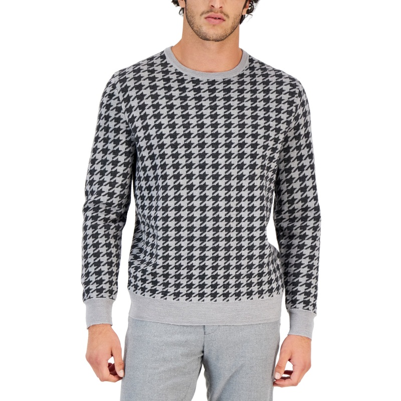 Club Room Mens Merino Wool Blend Houndstooth Pullover Sweater XXL 2XL Grey