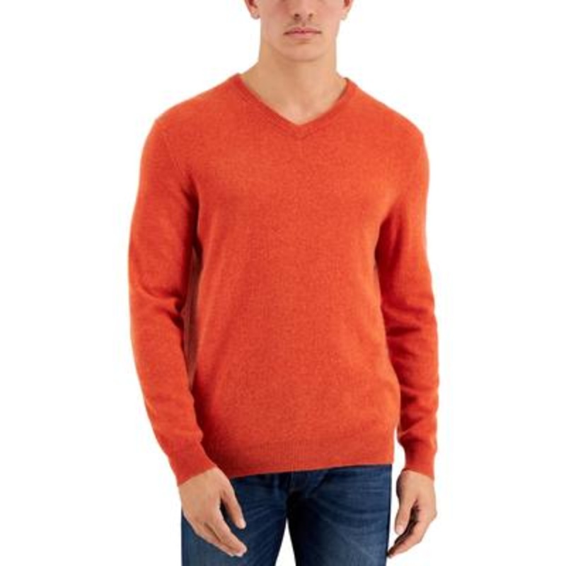 Club Room Mens Pure Cashmere Pullover V-Neck Sweater Medium Orange