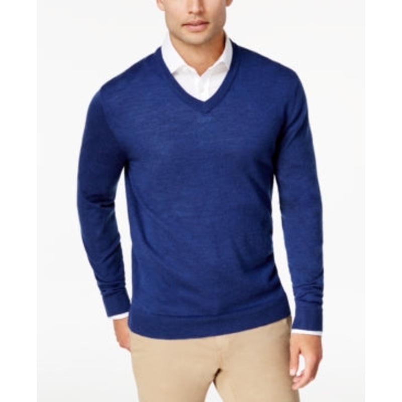 Club Room Mens Wool Blend V-Neck Sweater Large Blue