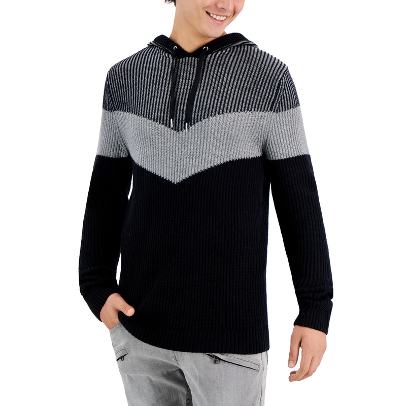 INC International Concepts Men's Colorblocked Hoodie Sweater Large Deep Black