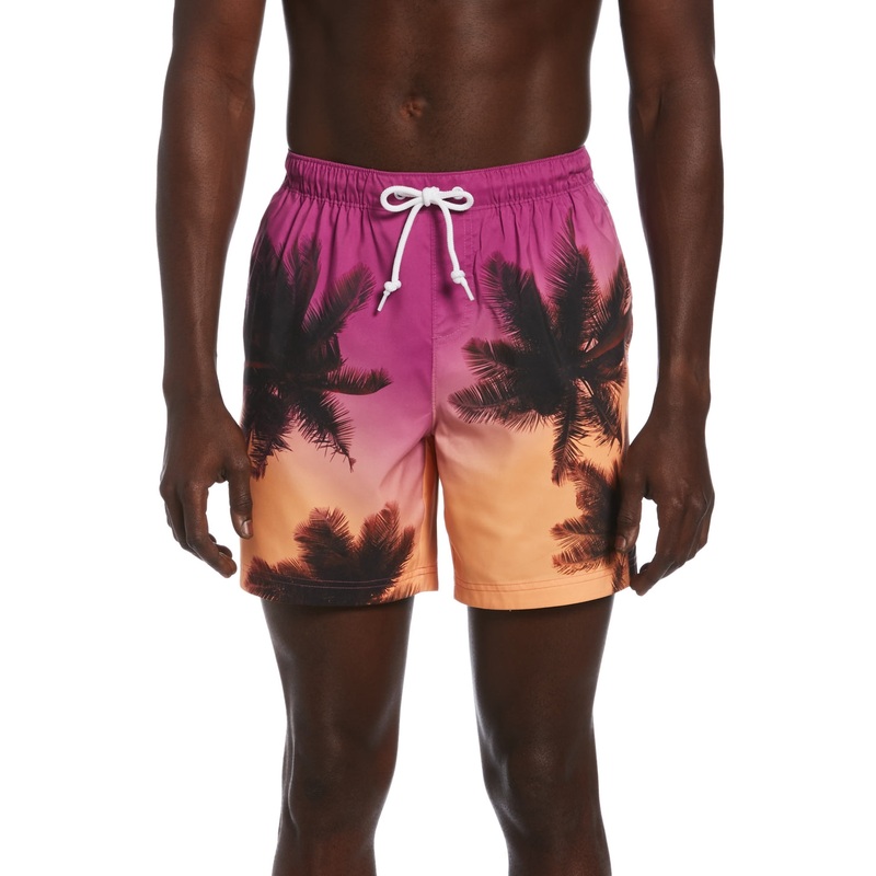 Original Penguin Men's Palm Tree Print Swim Shorts Purple Large