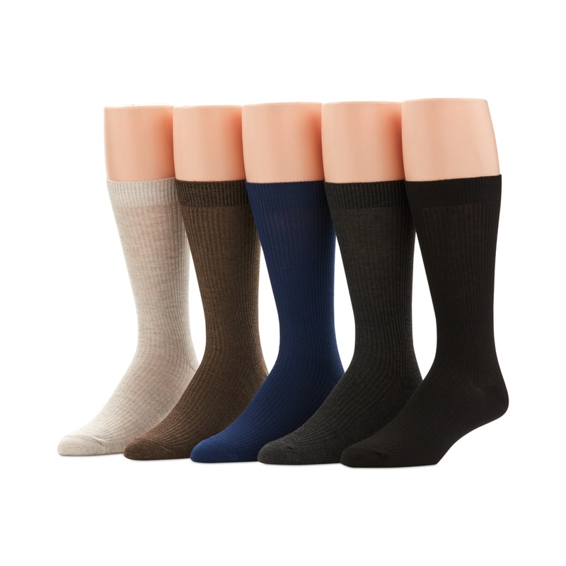 Perry Ellis Men's 5 Pack Ribbed Crew Socks Socks Blue Brown Multi One Size