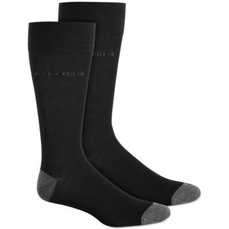 Perry Ellis Men's Logo Socks Crew Black One Size