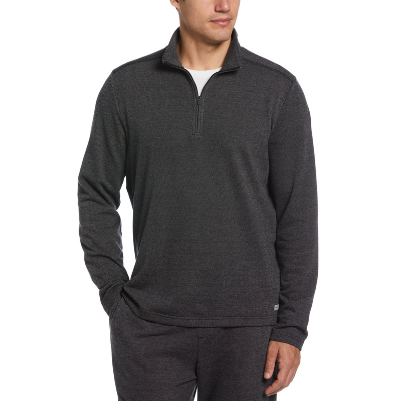 Perry Ellis Portfolio Men's Textured-Knit 1/4-Zip Fleece Sweater Large Black