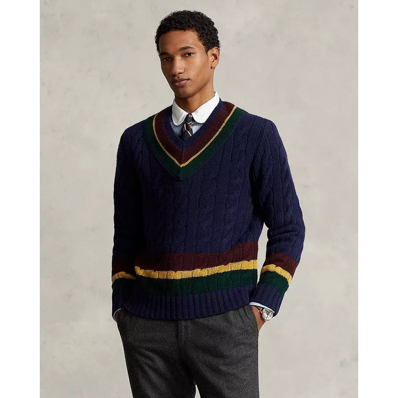Polo Ralph Lauren Cable Knit Cricket Sweater XL Navy Blue / Red