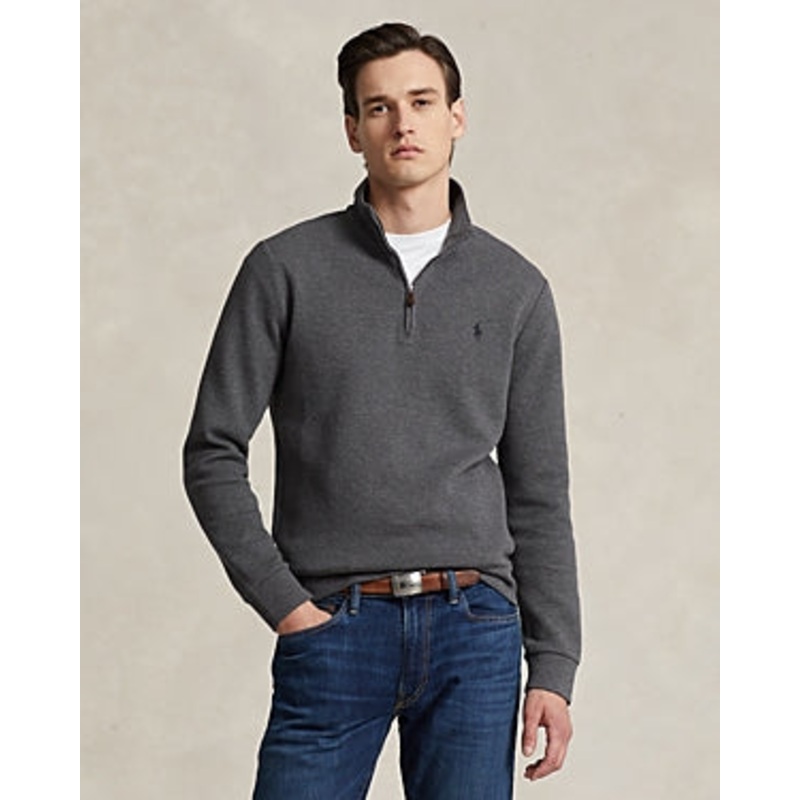 Polo Ralph Lauren Double-Knit Mesh Quarter Zip Pullover Sweater Medium Grey