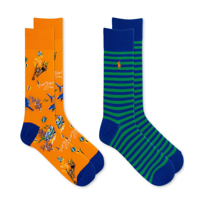 Polo Ralph Lauren Men's Bearwaiian 2 Pack Crew Socks  Orange