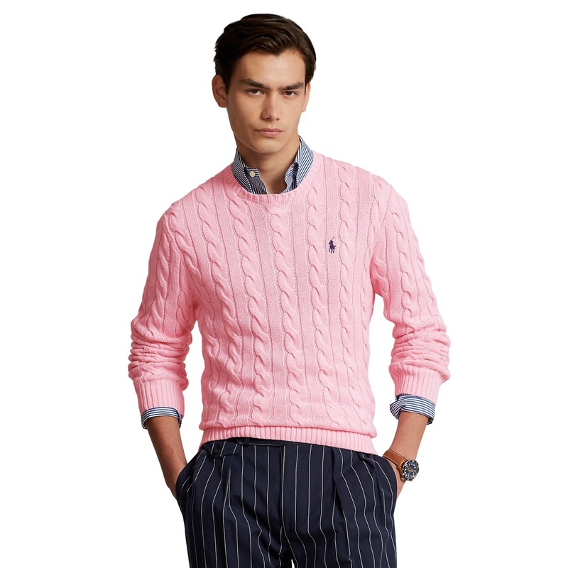 Polo Ralph Lauren Mens Cable-Knit Cotton Sweater Large Pink