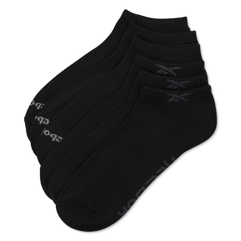 Reebok Men's 6 Pack Athletic Low Cut Socks Black One Size
