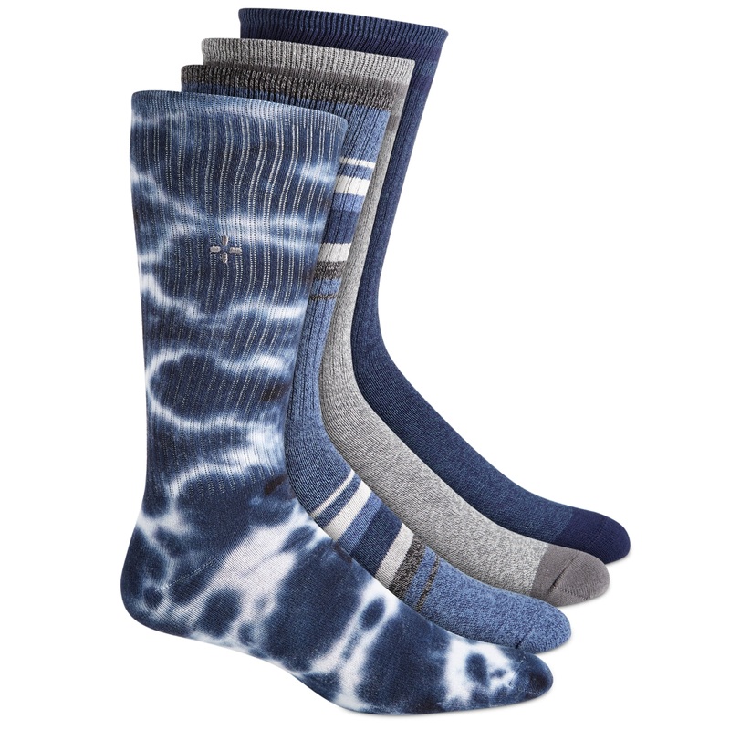 Sun Stone Mens 4 Pack Crew Socks Assorted Blue White Grey