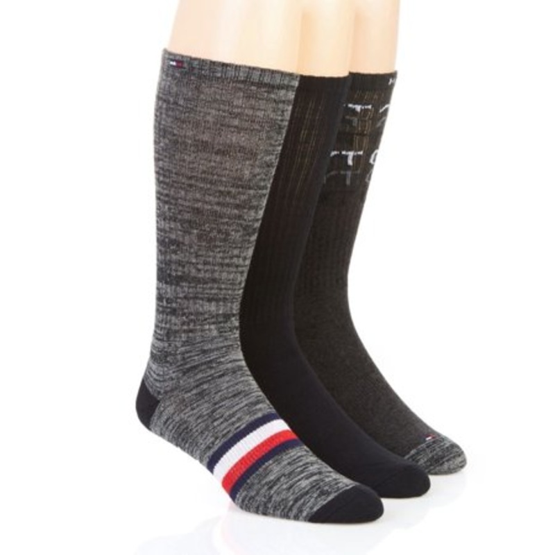 Tommy Hilfiger Men's Faded Logo Cushion Crew Sock Black One Size