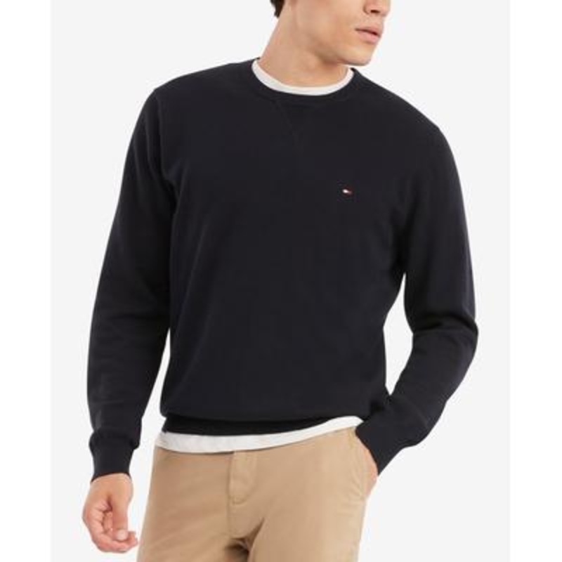 Tommy Hilfiger Men's Signature Solid Crewneck Sweater Desert Sky Black Medium